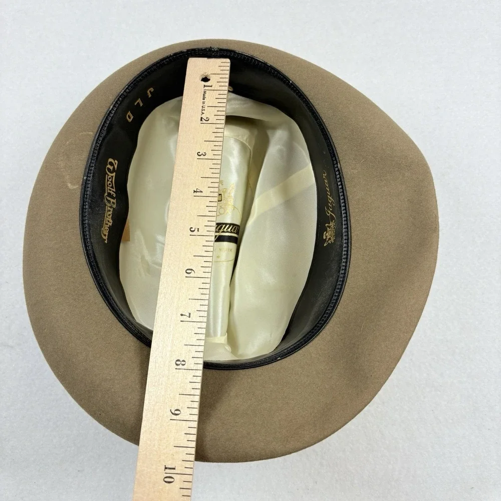 Vintage‎ Knox Jaguar Fedora Hat~ 7-1/8 Beige Feather Wrap Detail Classic